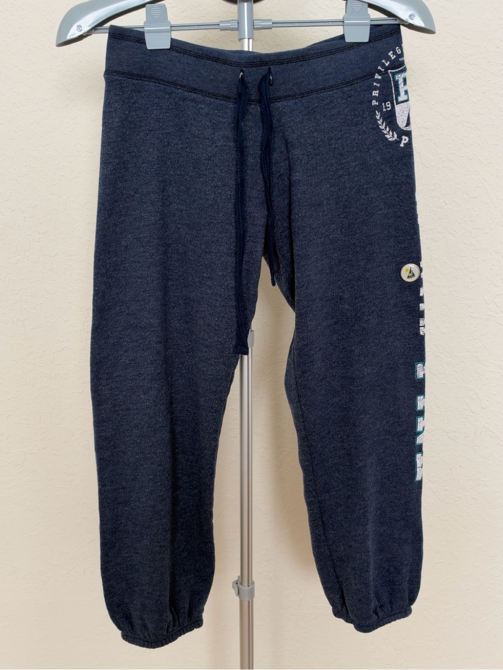 VTG Victoria’s Secret PINK Sweatpants Navy Blue Y2K Leg Graphic Size Small